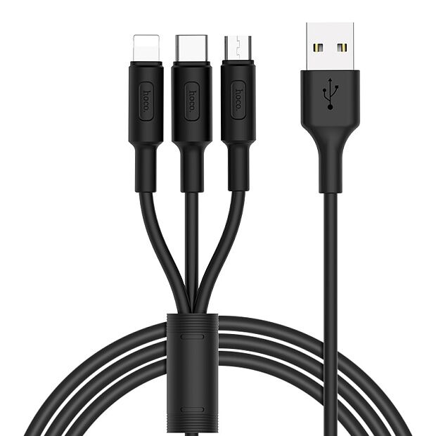 USB кабель HOCO X25 Soarer Lightning 8-pin/MicroUSB/Type-C, 3в1, 1м, PVC (черный) - 5